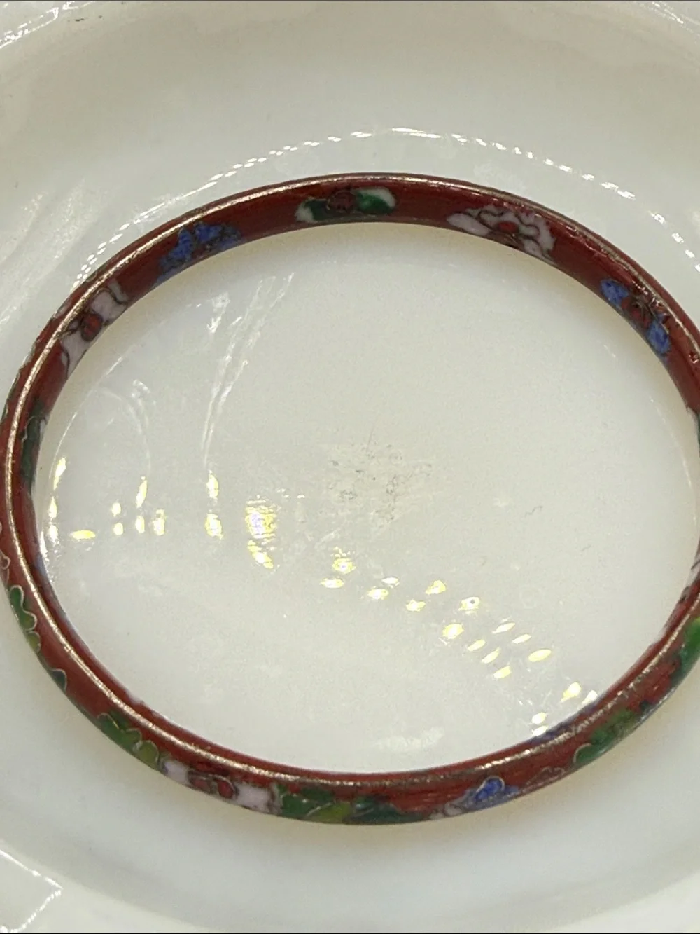 Vintage gorgeous Cloisonné Floral Enamel Bangle Bracelet - Red, Green, Blue